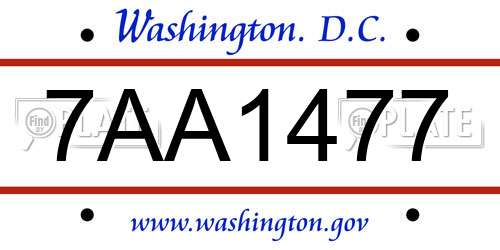 7AA1477 District Of Columbia License Plate
