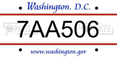 7AA506 District Of Columbia License Plate