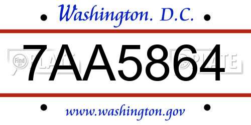 7AA5864 District Of Columbia License Plate