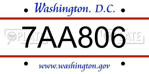 7AA806 District Of Columbia License Plate