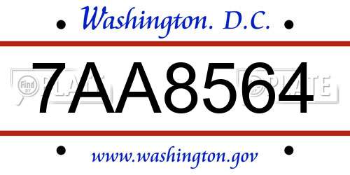 7AA8564 District Of Columbia License Plate