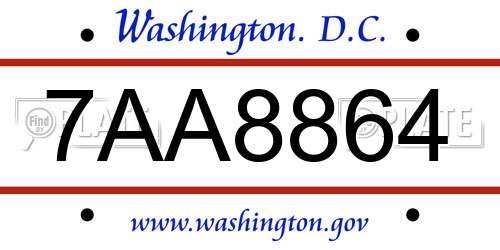 7AA8864 District Of Columbia License Plate