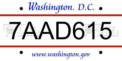 7AAD615 District Of Columbia License Plate