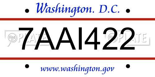 7AAI422 District Of Columbia License Plate