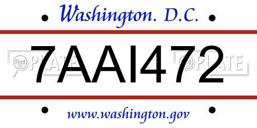 7AAI472 District Of Columbia License Plate