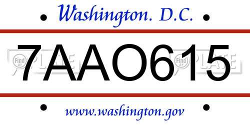 7AAO615 District Of Columbia License Plate