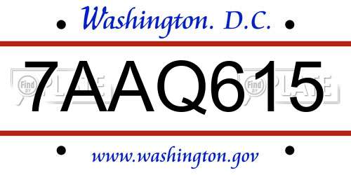 7AAQ615 District Of Columbia License Plate
