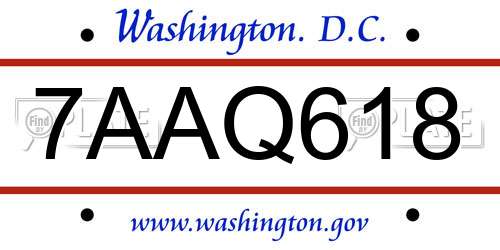 7AAQ618 District Of Columbia License Plate