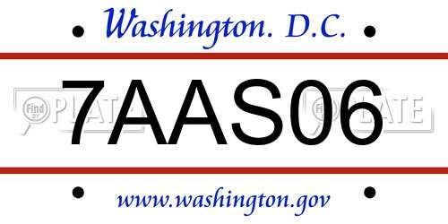 7AAS06 District Of Columbia License Plate