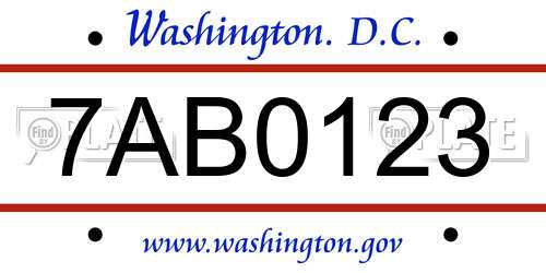 7AB0123 District Of Columbia License Plate
