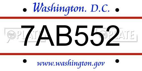 7AB552 District Of Columbia License Plate