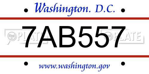 7AB557 District Of Columbia License Plate