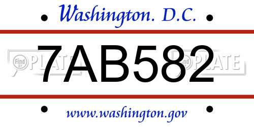 7AB582 District Of Columbia License Plate