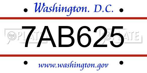 7AB625 District Of Columbia License Plate