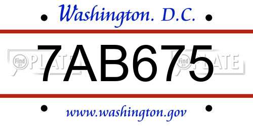 7AB675 District Of Columbia License Plate
