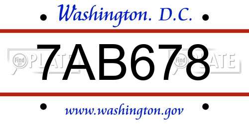 7AB678 District Of Columbia License Plate
