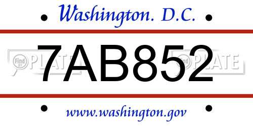 7AB852 District Of Columbia License Plate