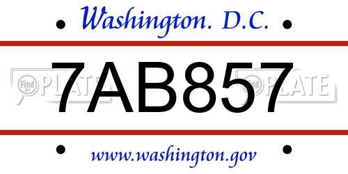 7AB857 District Of Columbia License Plate