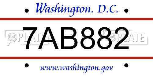 7AB882 District Of Columbia License Plate