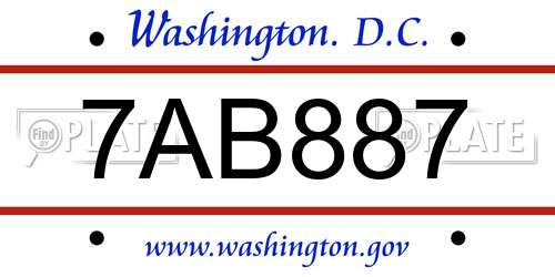 7AB887 District Of Columbia License Plate
