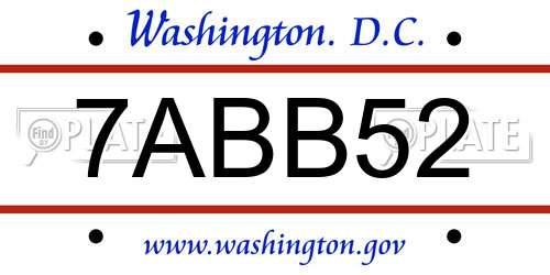 7ABB52 District Of Columbia License Plate