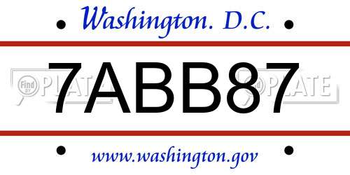 7ABB87 District Of Columbia License Plate