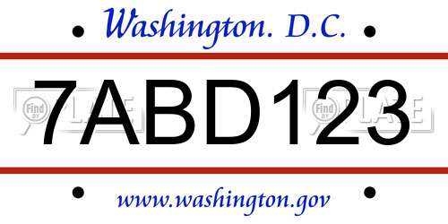7ABD123 District Of Columbia License Plate