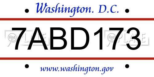7ABD173 District Of Columbia License Plate