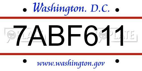 7ABF611 District Of Columbia License Plate