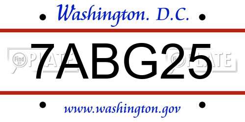 7ABG25 District Of Columbia License Plate