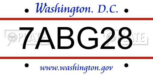 7ABG28 District Of Columbia License Plate