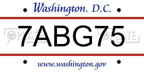 7ABG75 District Of Columbia License Plate