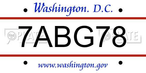 7ABG78 District Of Columbia License Plate