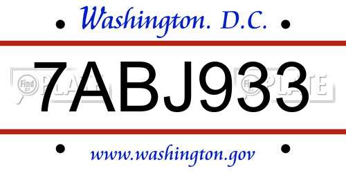 7ABJ933 District Of Columbia License Plate