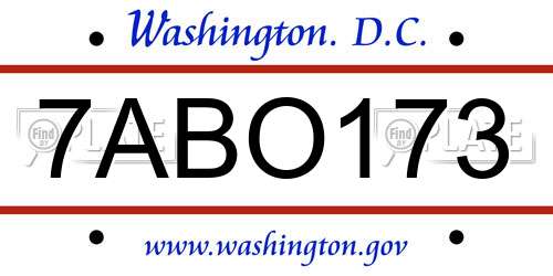 7ABO173 District Of Columbia License Plate