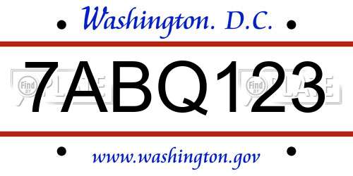 7ABQ123 District Of Columbia License Plate