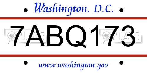 7ABQ173 District Of Columbia License Plate