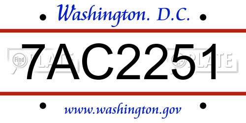7AC2251 District Of Columbia License Plate