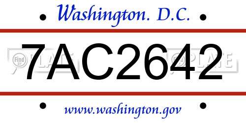 7AC2642 District Of Columbia License Plate