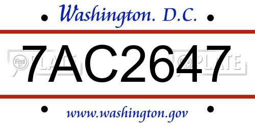 7AC2647 District Of Columbia License Plate