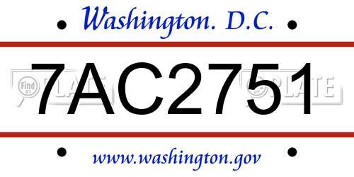 7AC2751 District Of Columbia License Plate