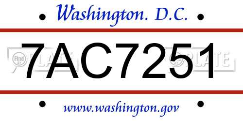 7AC7251 District Of Columbia License Plate