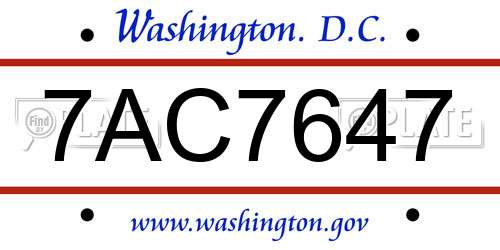 7AC7647 District Of Columbia License Plate