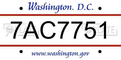 7AC7751 District Of Columbia License Plate