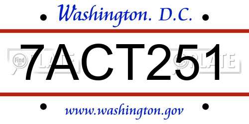 7ACT251 District Of Columbia License Plate