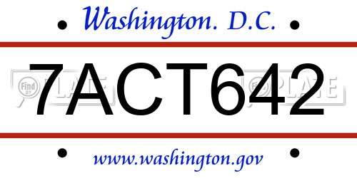 7ACT642 District Of Columbia License Plate