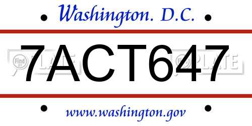 7ACT647 District Of Columbia License Plate