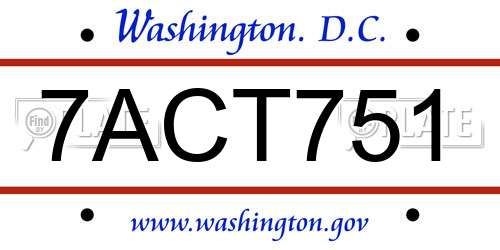 7ACT751 District Of Columbia License Plate