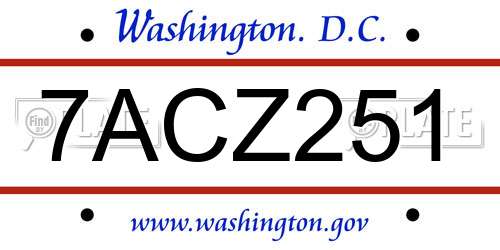 7ACZ251 District Of Columbia License Plate