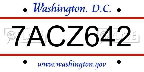 7ACZ642 District Of Columbia License Plate
